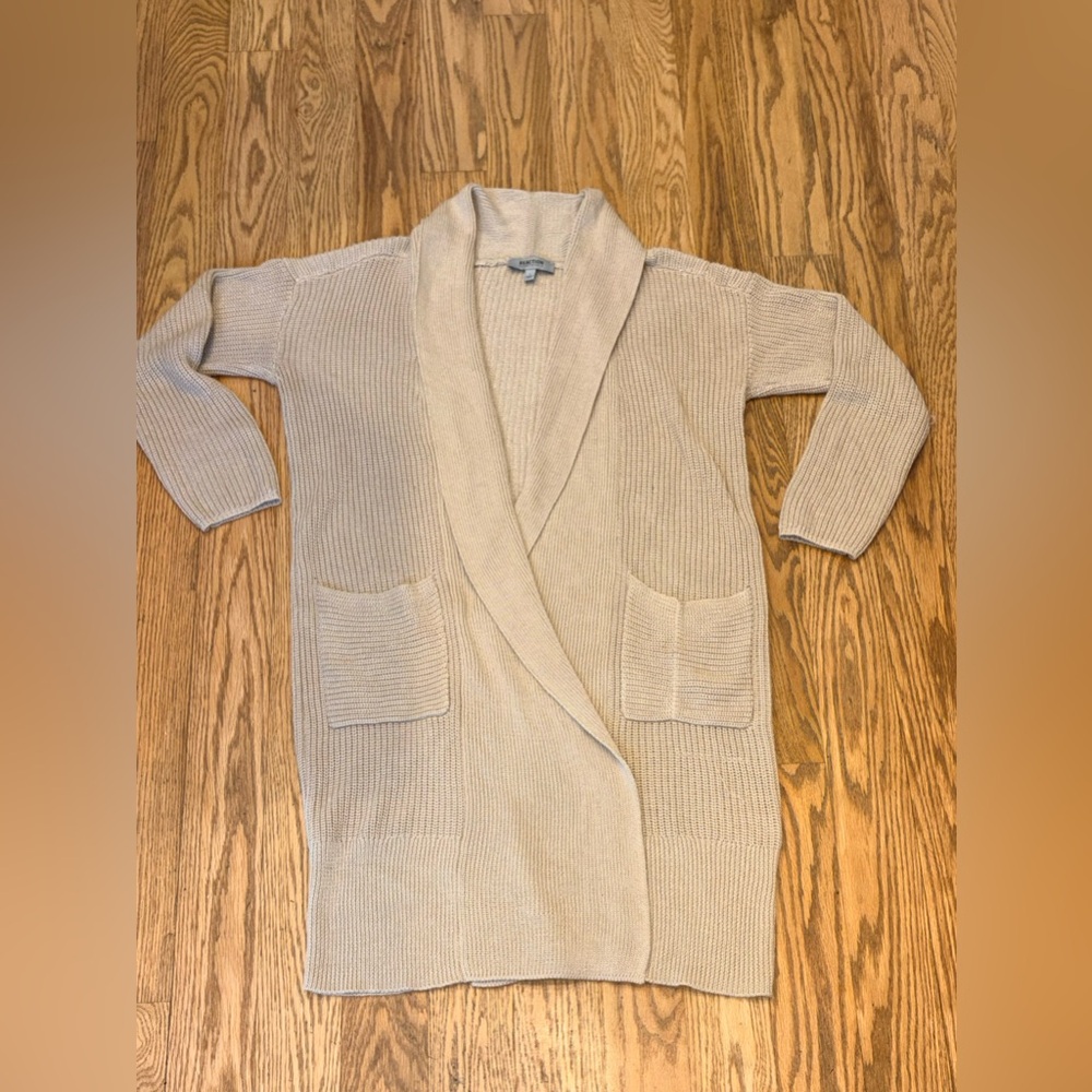 Kenneth Cole Reaction Taupe Ribbed Shawl Collar Long Cardigan - Large